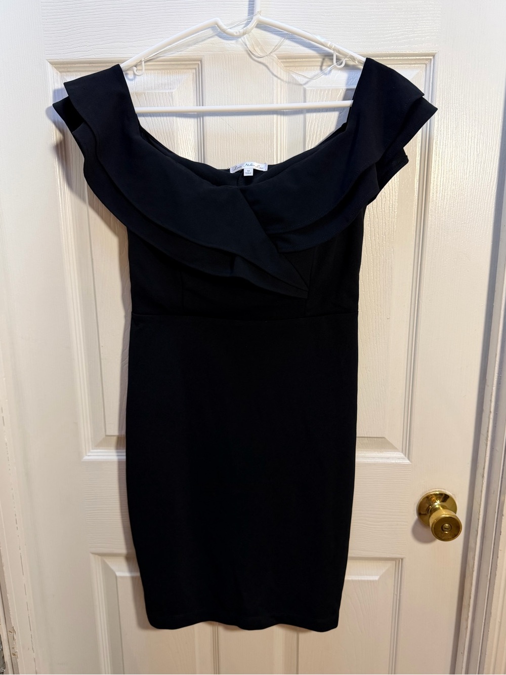 Off-Shoulder Ruffle Mini Dress in Black